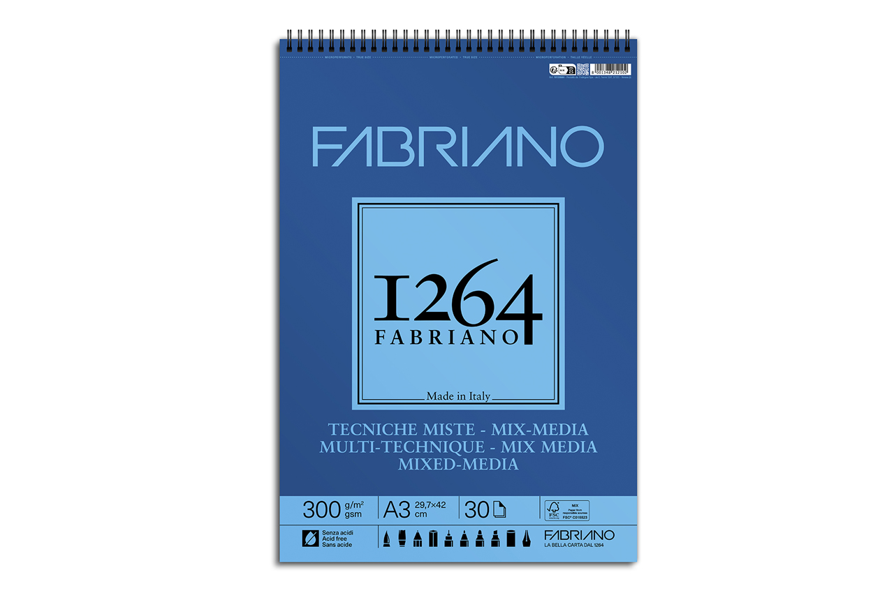 Fabriano 1264 Mixed Media Pad, 9”x12”, 110 lb, 60 Sheets, 100