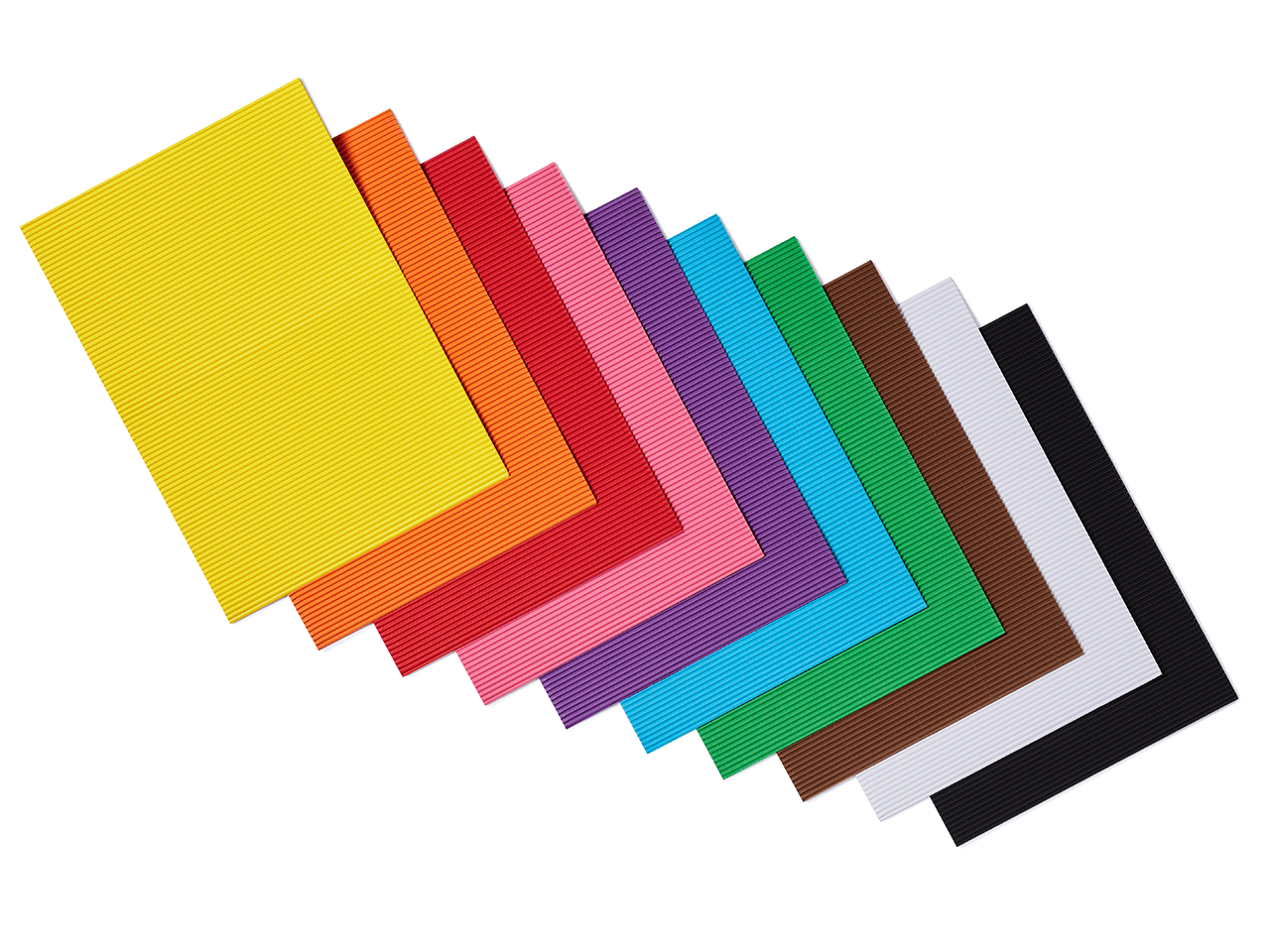 Coloured corrugated cardboard, 1 corrugated side and 1 smooth side